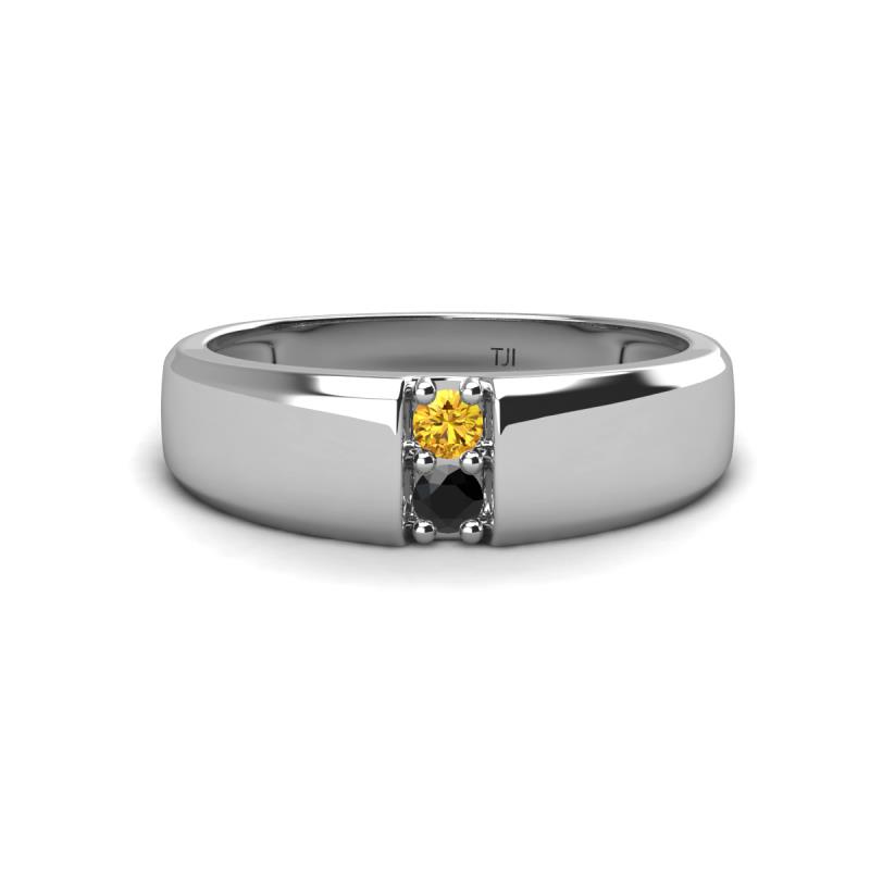 Ethan 3.00 mm Round Citrine and Black Diamond 2 Stone Men Wedding Ring 