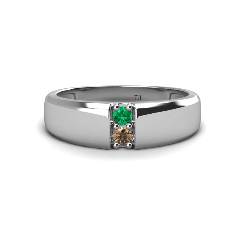 Ethan 3.00 mm Round Emerald and Smoky Quartz 2 Stone Men Wedding Ring 