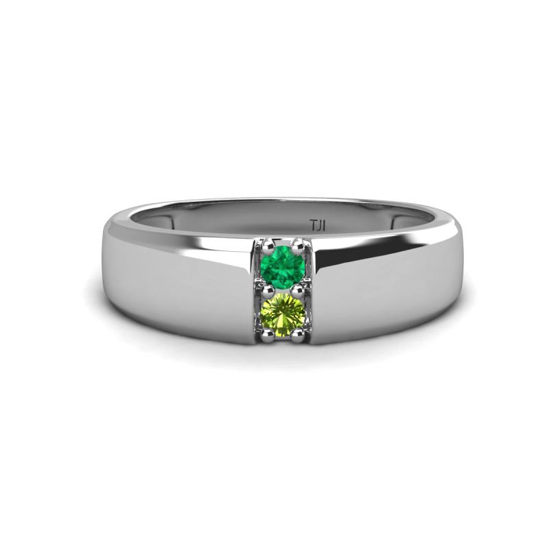 Ethan 3.00 mm Round Emerald and Peridot 2 Stone Men Wedding Ring 