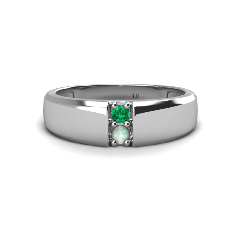 Ethan 3.00 mm Round Emerald and Opal 2 Stone Men Wedding Ring 