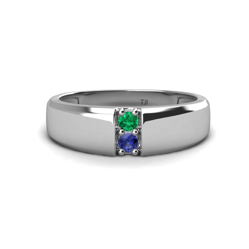 Ethan 3.00 mm Round Emerald and Iolite 2 Stone Men Wedding Ring 