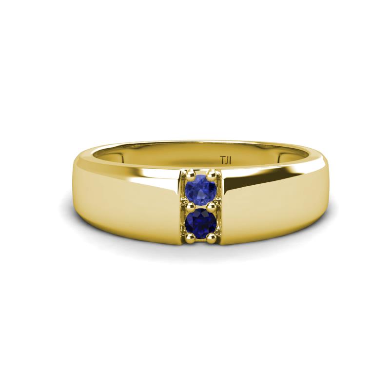 Ethan 3.00 mm Round Iolite and Blue Sapphire 2 Stone Men Wedding Ring 