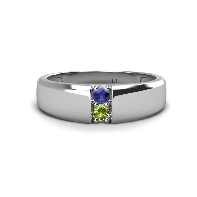 Ethan 3.00 mm Round Iolite and Peridot 2 Stone Men Wedding Ring 