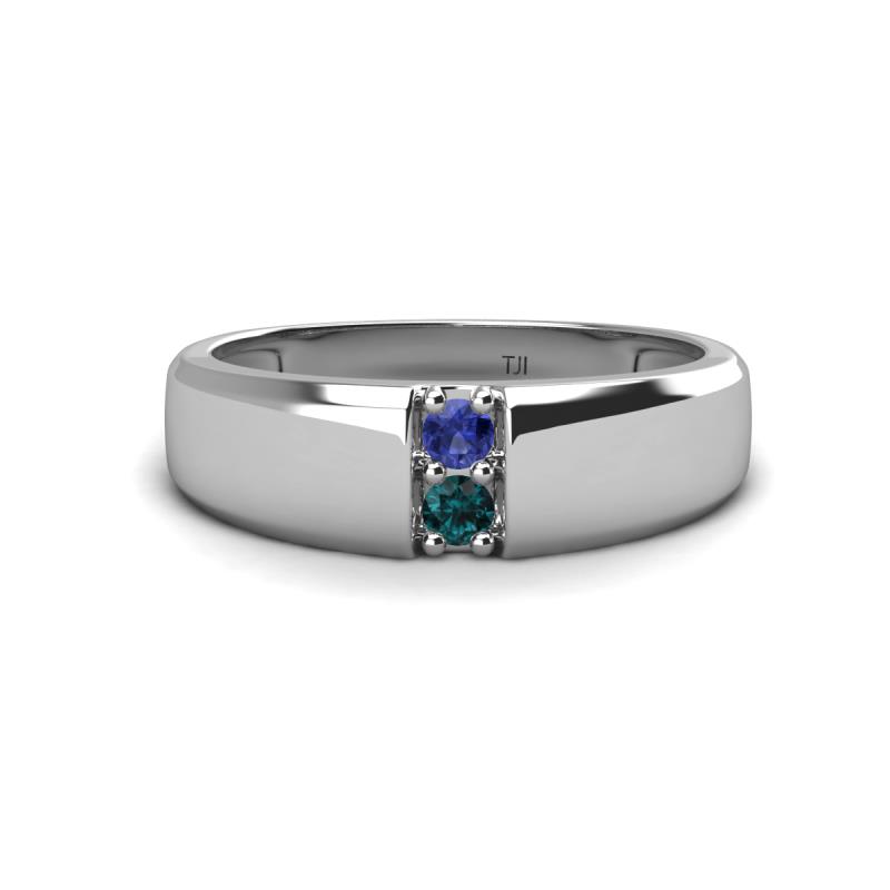 Ethan 3.00 mm Round Iolite and London Blue Topaz 2 Stone Men Wedding Ring 