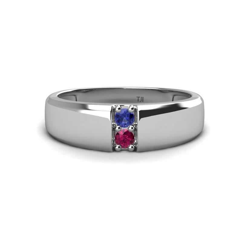 Ethan 3.00 mm Round Iolite and Rhodolite Garnet 2 Stone Men Wedding Ring 