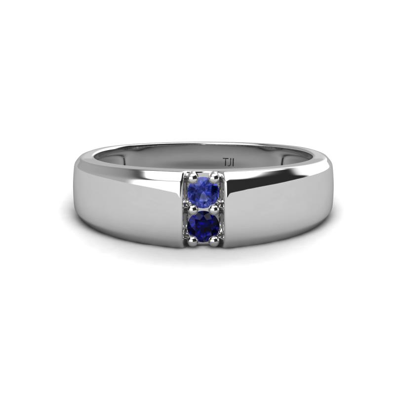 Ethan 3.00 mm Round Iolite and Blue Sapphire 2 Stone Men Wedding Ring 