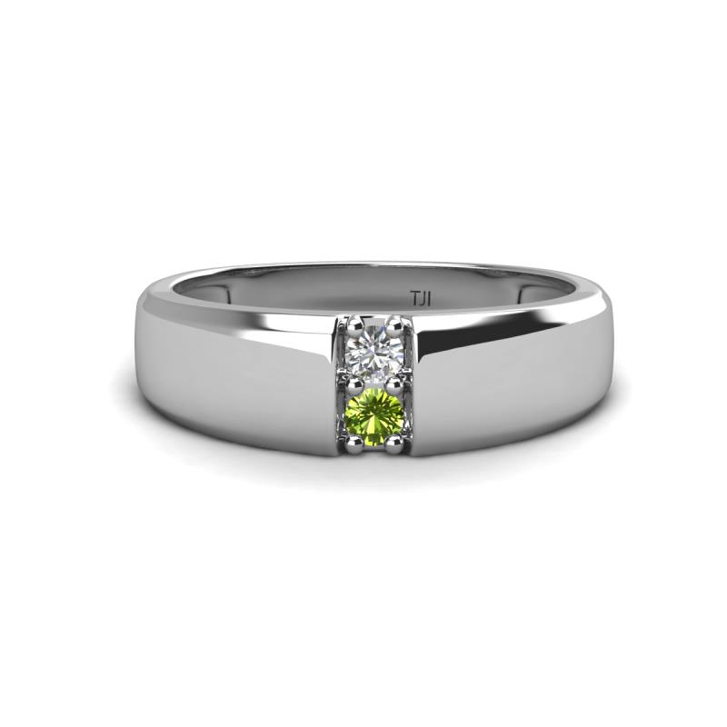Ethan 3.00 mm Round Lab Grown Diamond and Peridot 2 Stone Men Wedding Ring 