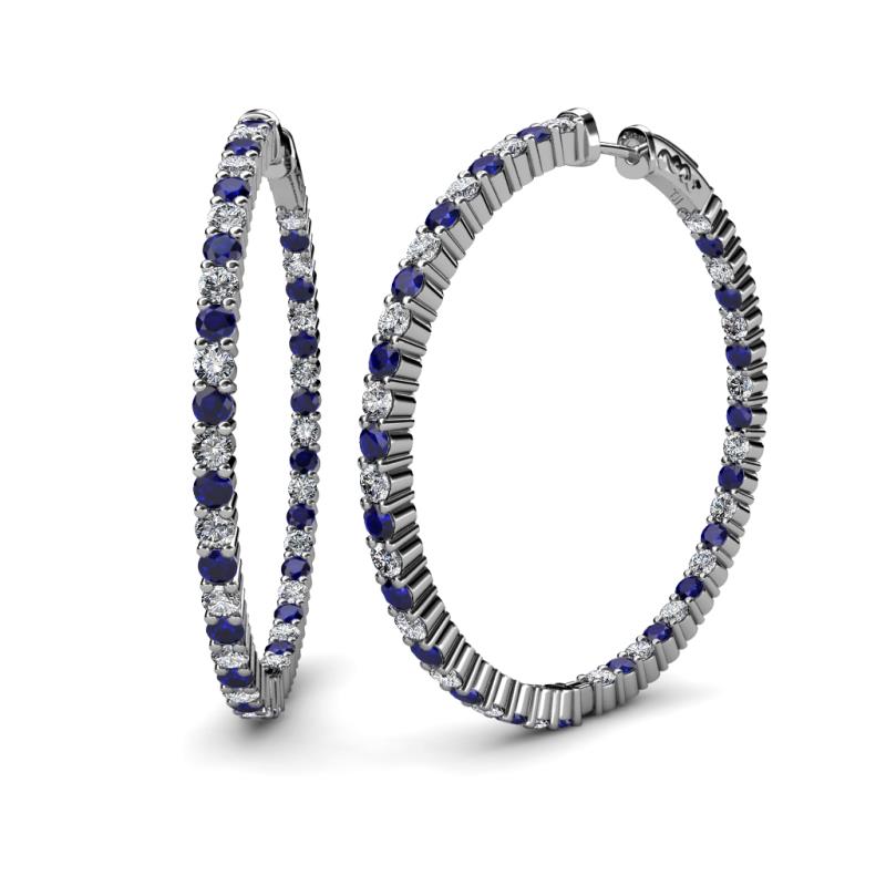 Carisa 6.23 ctw (2.70 mm) Inside Outside Round Blue Sapphire and Natural Diamond Eternity Hoop Earrings 