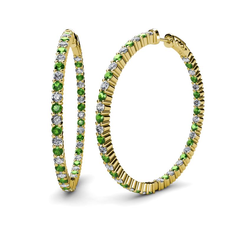 Carisa 6.61 ctw (2.70 mm) Inside Outside Round Green Garnet and Natural Diamond Eternity Hoop Earrings 