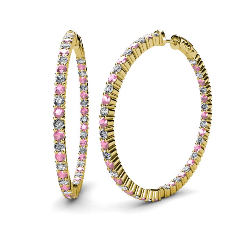 Carisa 5.39 ctw (2.70 mm) Inside Outside Round Pink Tourmaline and Natural Diamond Eternity Hoop Earrings 