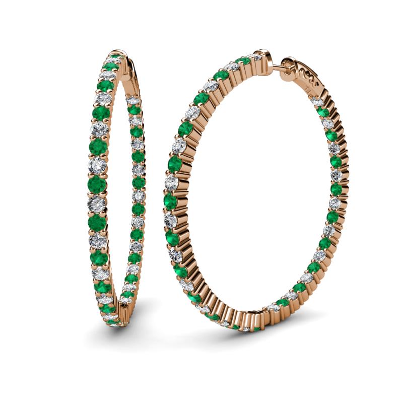 Carisa 5.39 ctw (2.70 mm) Inside Outside Round Emerald and Natural Diamond Eternity Hoop Earrings 