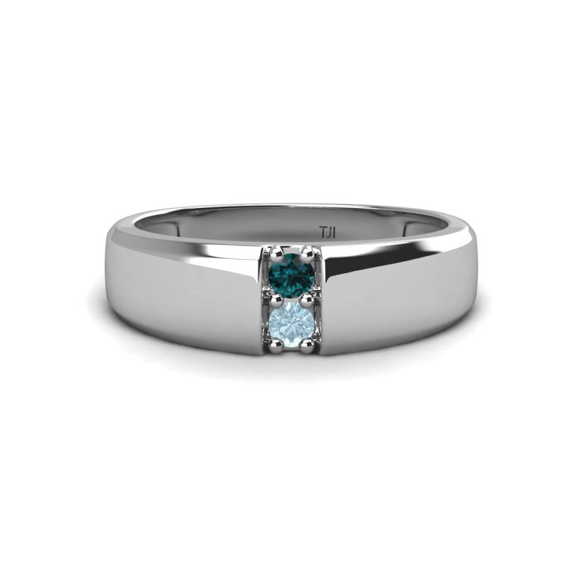Ethan 3.00 mm Round London Blue Topaz and Aquamarine 2 Stone Men Wedding Ring 