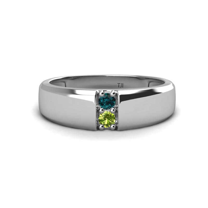 Ethan 3.00 mm Round London Blue Topaz and Peridot 2 Stone Men Wedding Ring 