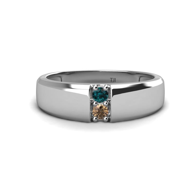 Ethan 3.00 mm Round London Blue Topaz and Smoky Quartz 2 Stone Men Wedding Ring 