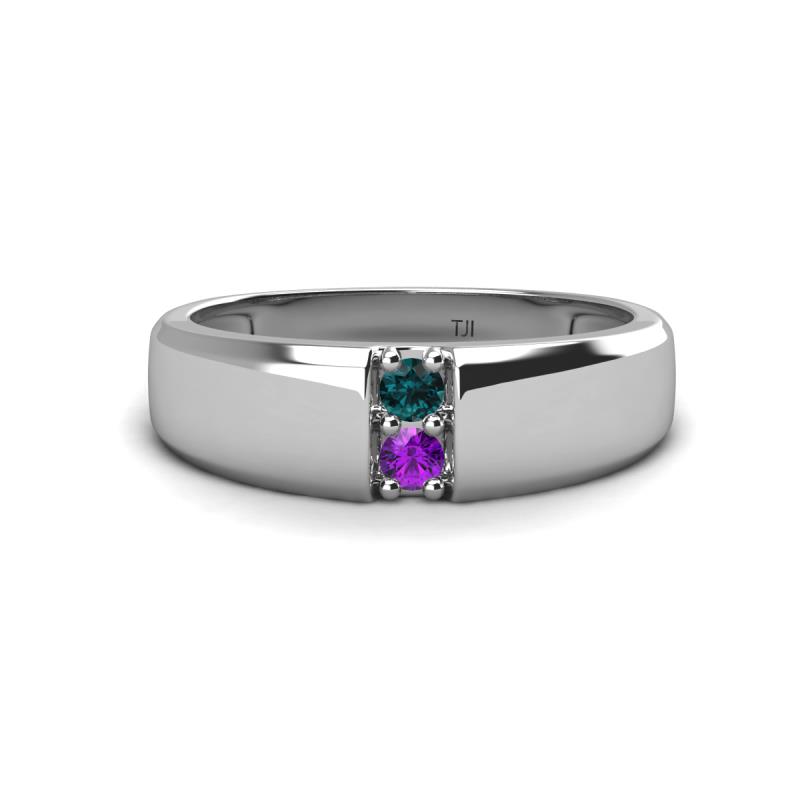Ethan 3.00 mm Round London Blue Topaz and Amethyst 2 Stone Men Wedding Ring 