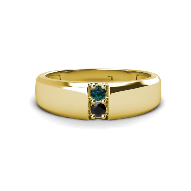 Ethan 3.00 mm Round London Blue Topaz and Black Diamond 2 Stone Men Wedding Ring 