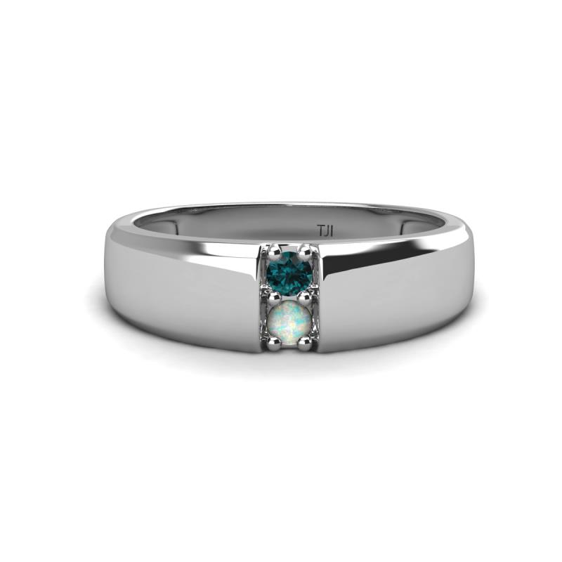 Ethan 3.00 mm Round London Blue Topaz and Opal 2 Stone Men Wedding Ring 