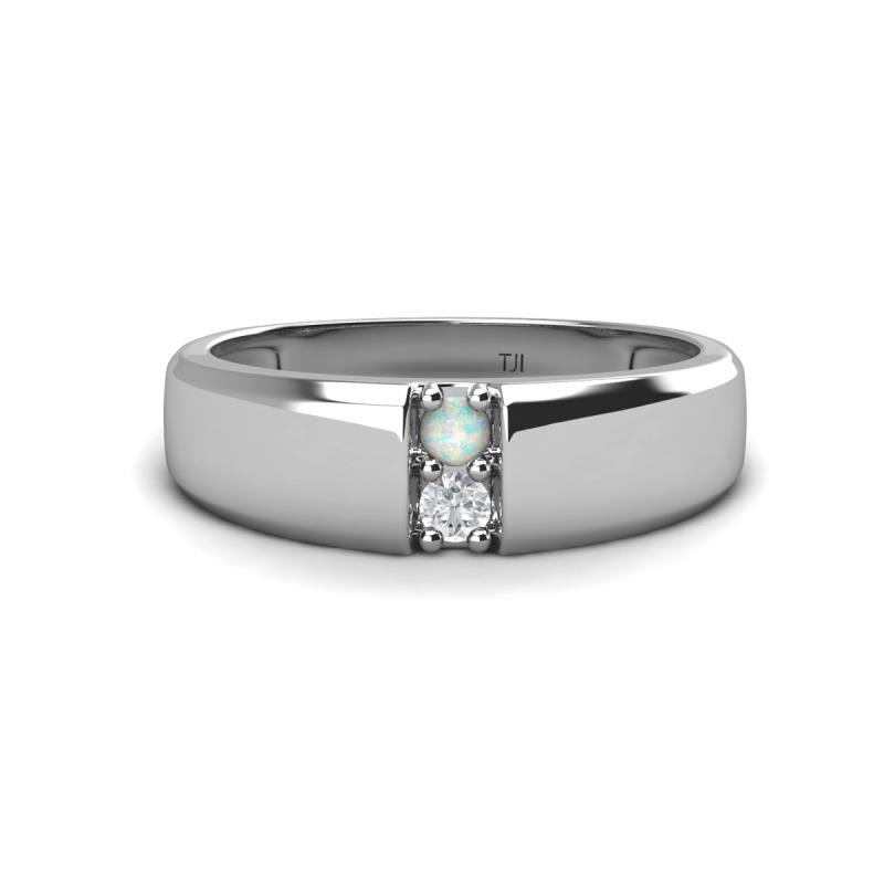 Ethan 3.00 mm Round Opal and White Sapphire 2 Stone Men Wedding Ring 