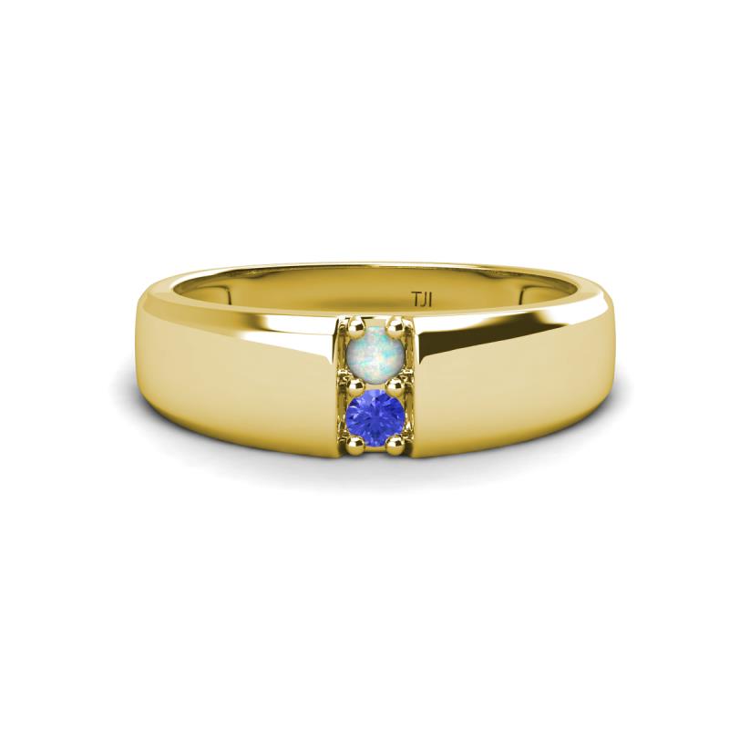 Ethan 3.00 mm Round Opal and Tanzanite 2 Stone Men Wedding Ring 