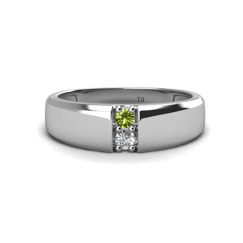 Ethan 3.00 mm Round Peridot and Lab Grown Diamond 2 Stone Men Wedding Ring 