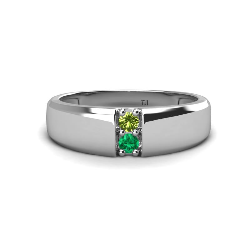 Ethan 3.00 mm Round Peridot and Emerald 2 Stone Men Wedding Ring 