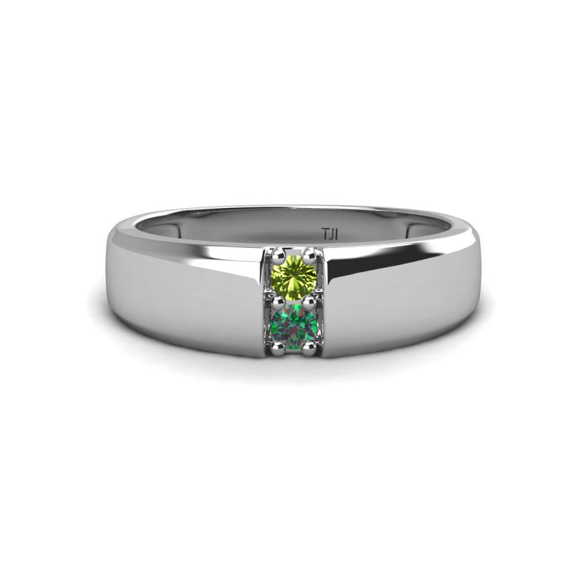 Ethan 3.00 mm Round Peridot and Lab Created Alexandrite 2 Stone Men Wedding Ring 