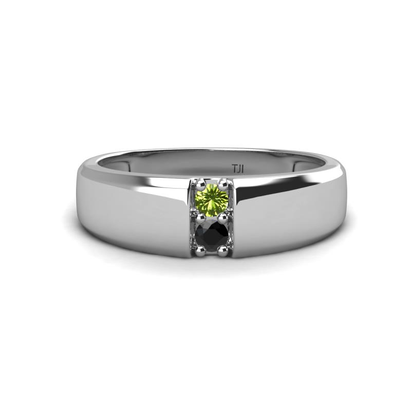 Ethan 3.00 mm Round Peridot and Black Diamond 2 Stone Men Wedding Ring 