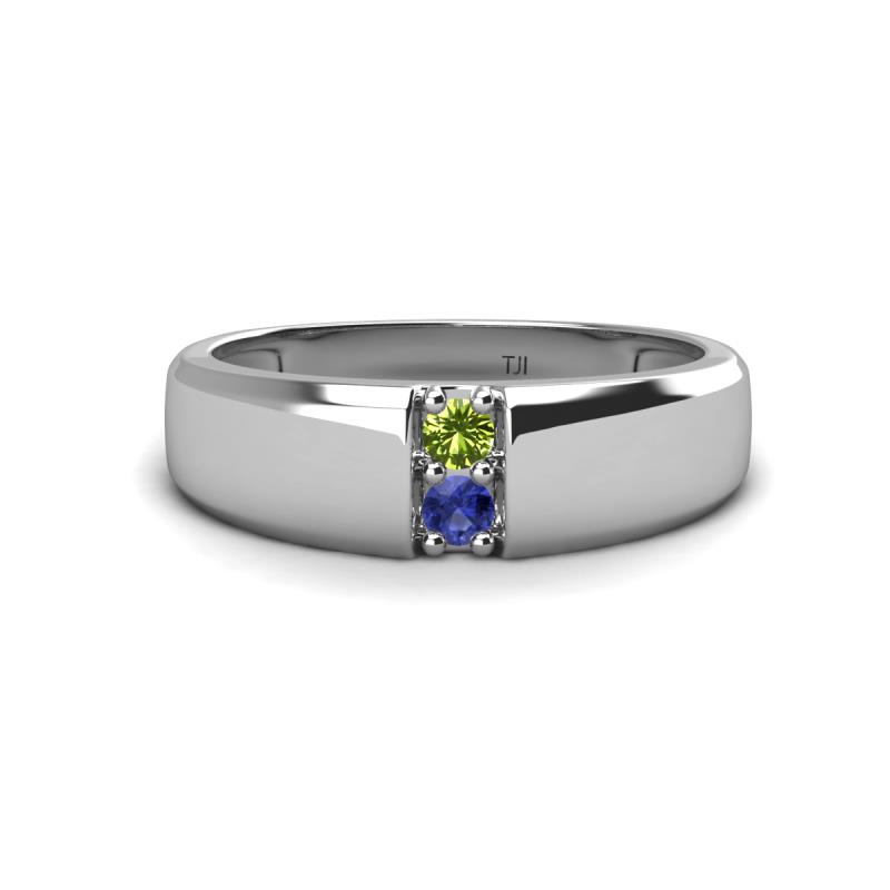 Ethan 3.00 mm Round Peridot and Iolite 2 Stone Men Wedding Ring 
