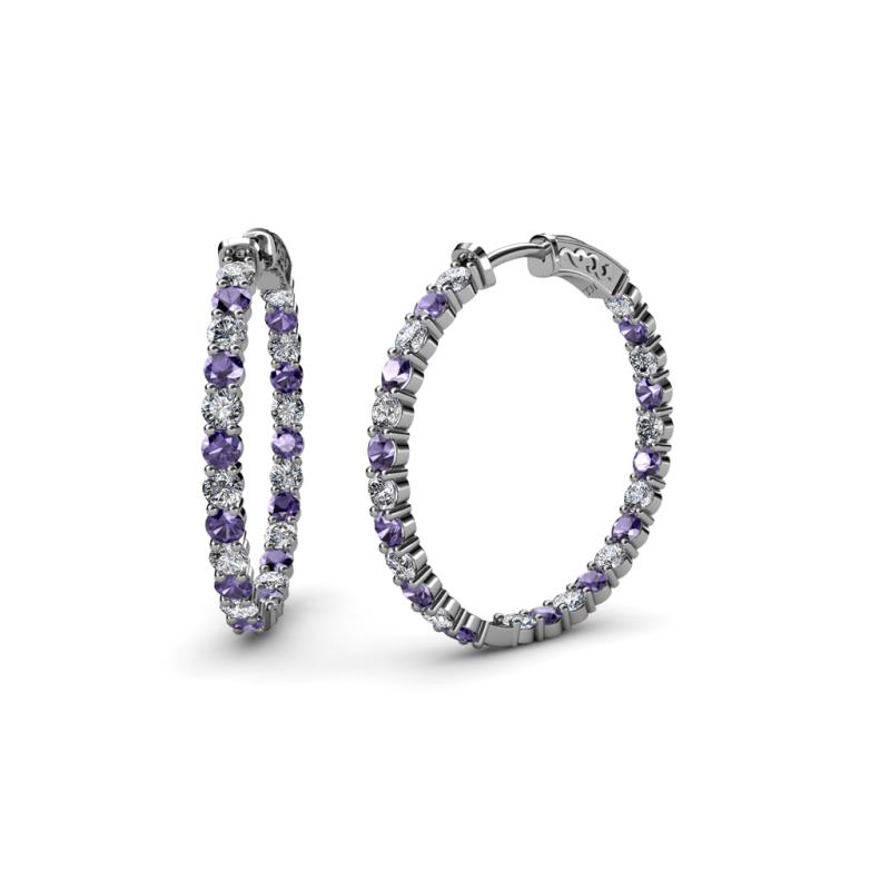 Carisa 1.50 ctw (2.30 mm) Inside Outside Round Iolite and Natural Diamond Eternity Hoop Earrings 