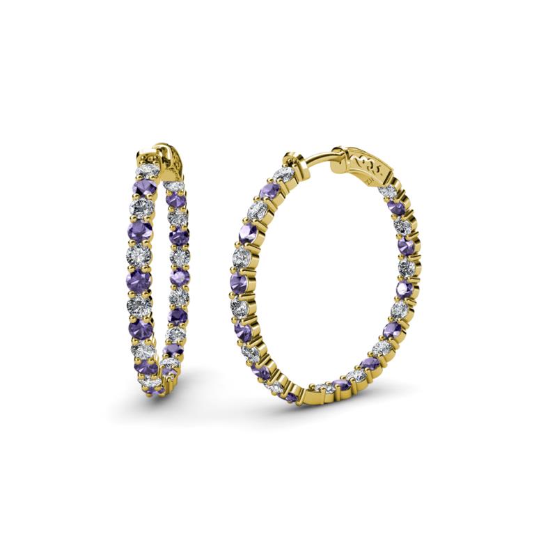Carisa 1.50 ctw (2.30 mm) Inside Outside Round Iolite and Natural Diamond Eternity Hoop Earrings 