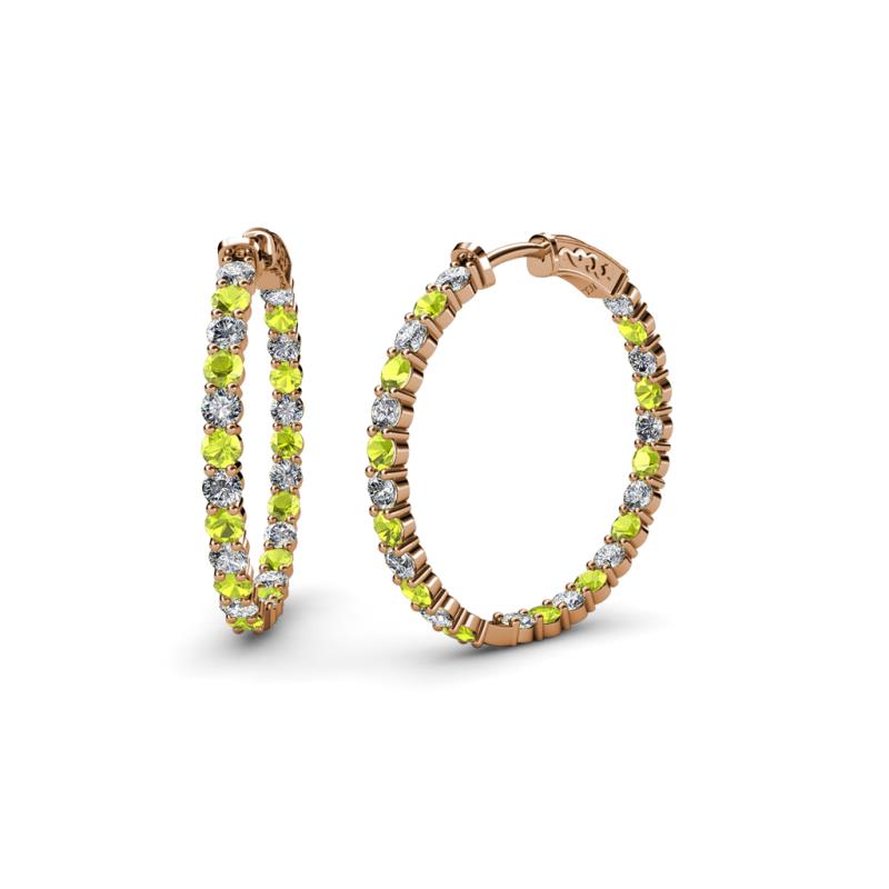 Carisa 10.90 ctw (2.30 mm) Inside Outside Round Peridot and Natural Diamond Eternity Hoop Earrings 