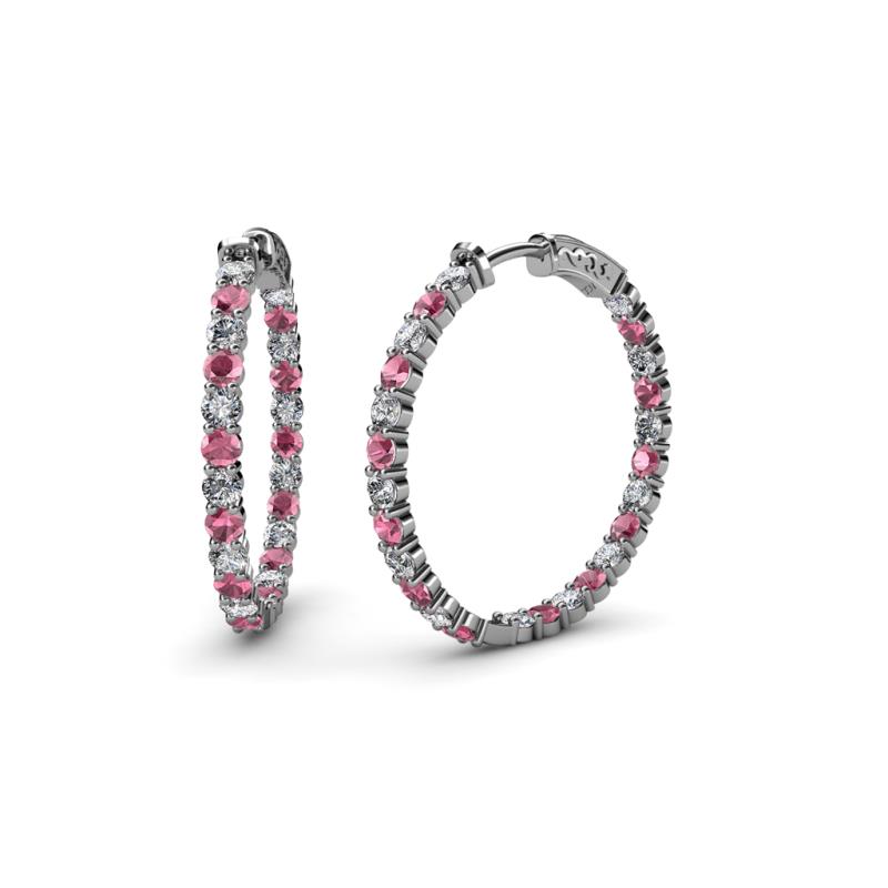 Carisa 1.95 ctw (2.30 mm) Inside Outside Round Rhodolite Garnet and Natural Diamond Eternity Hoop Earrings 