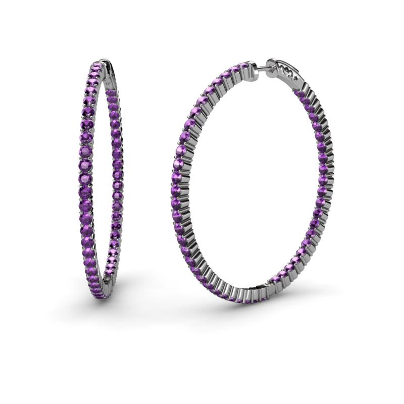 Carisa 1.70 ctw (1.80 mm) Inside Outside Round Amethyst Eternity Hoop Earrings 