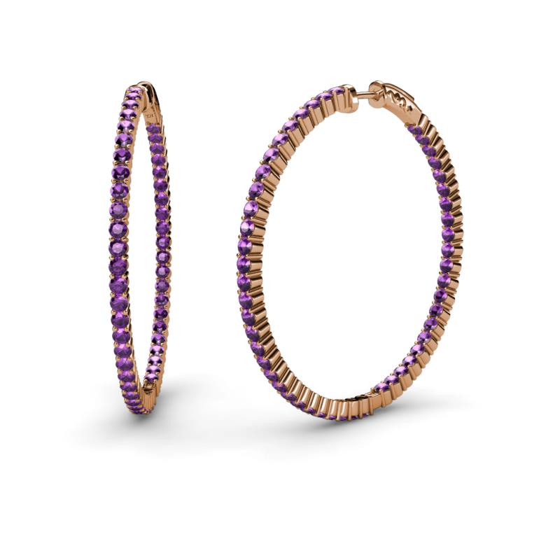 Carisa 1.70 ctw (1.80 mm) Inside Outside Round Amethyst Eternity Hoop Earrings 