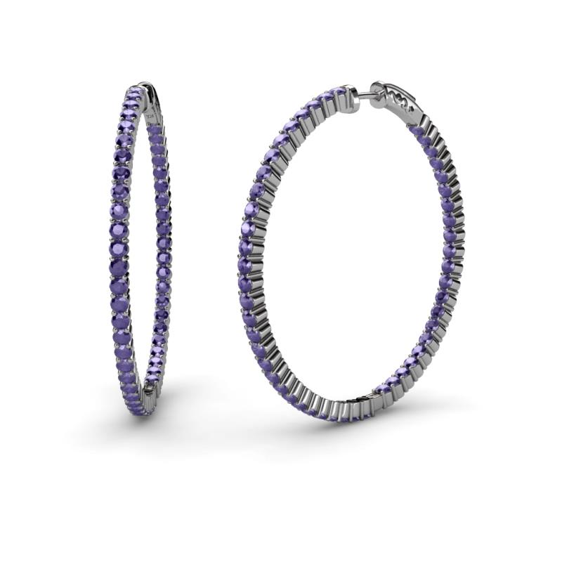 Carisa 1.70 ctw (1.80 mm) Inside Outside Round Iolite Eternity Hoop Earrings 
