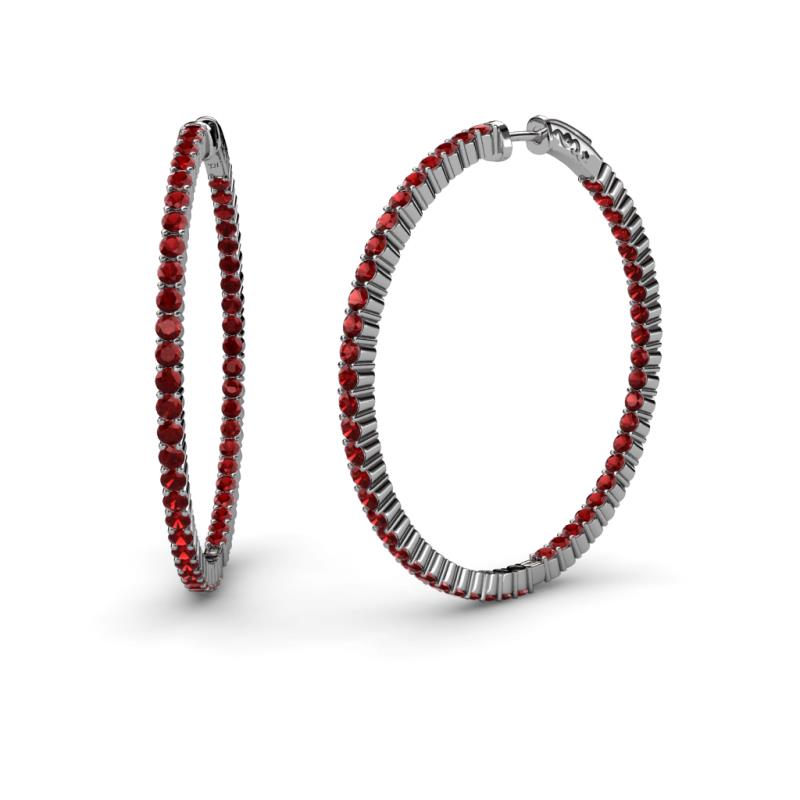 Carisa 2.63 ctw (1.80 mm) Inside Outside Round Red Garnet Eternity Hoop Earrings 