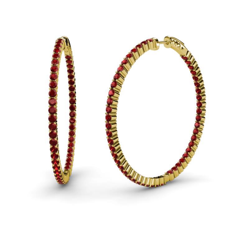 Carisa 2.63 ctw (1.80 mm) Inside Outside Round Red Garnet Eternity Hoop Earrings 