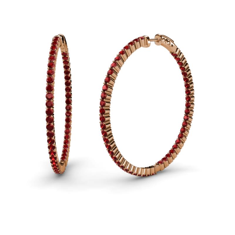Carisa 2.63 ctw (1.80 mm) Inside Outside Round Red Garnet Eternity Hoop Earrings 