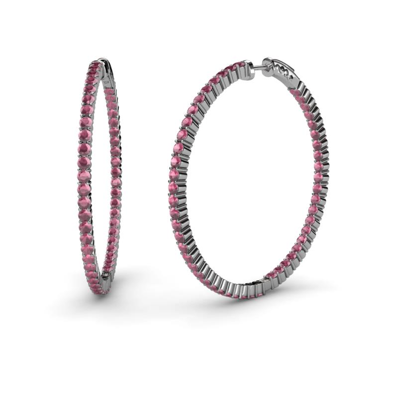 Carisa 2.63 ctw (1.80 mm) Inside Outside Round Rhodolite Garnet Eternity Hoop Earrings 