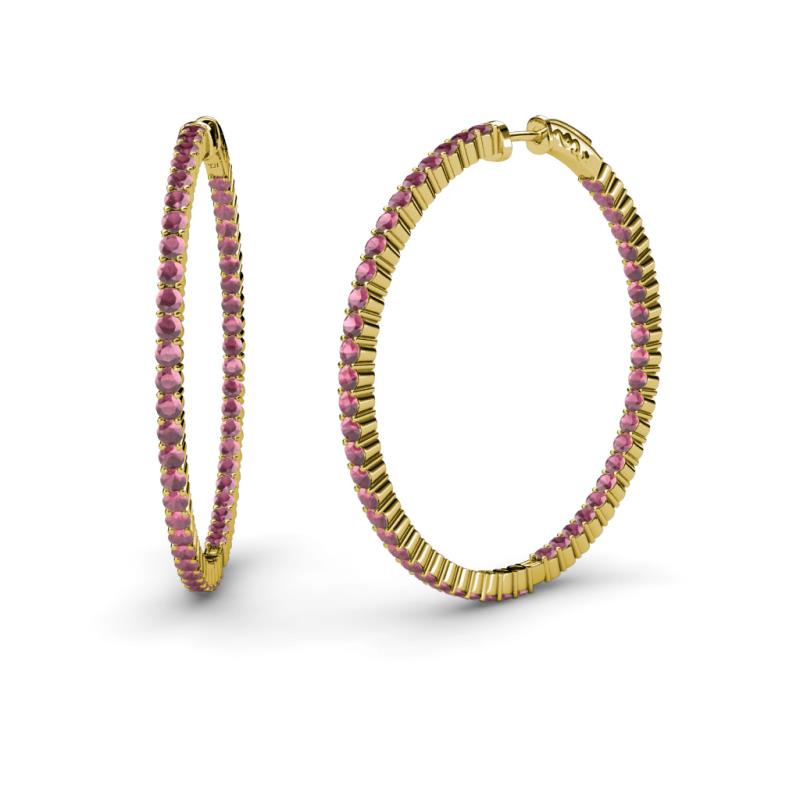 Carisa 2.63 ctw (1.80 mm) Inside Outside Round Rhodolite Garnet Eternity Hoop Earrings 