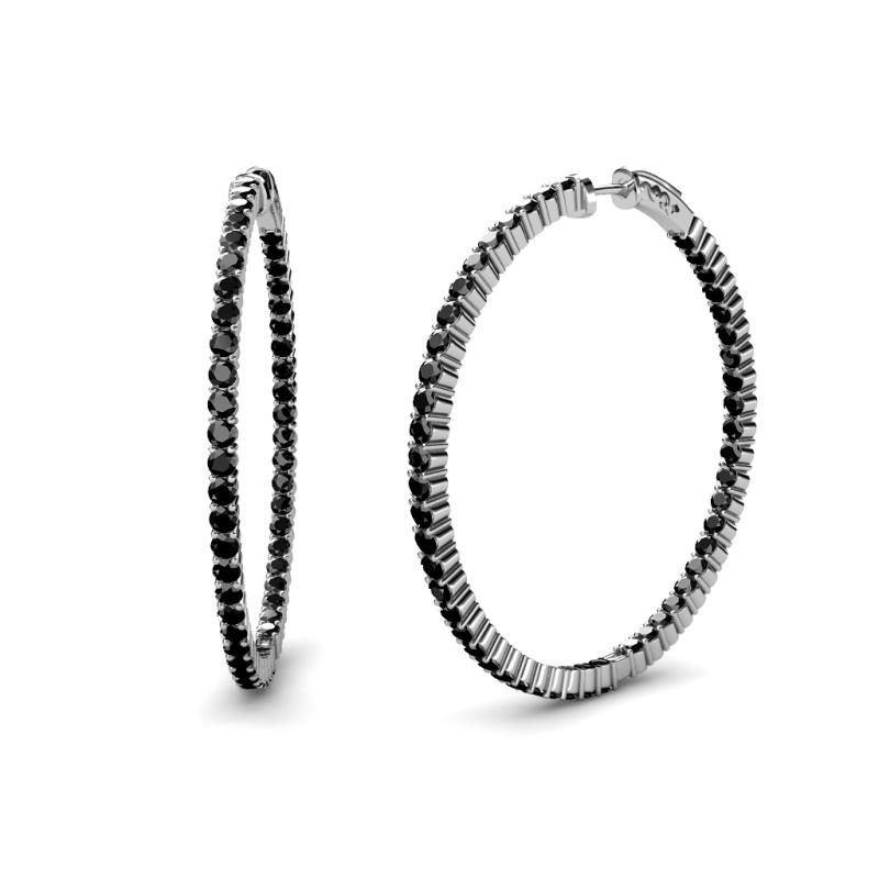 Carisa 2.63 ctw (1.80 mm) Inside Outside Round Natural Black Diamond Eternity Hoop Earrings 