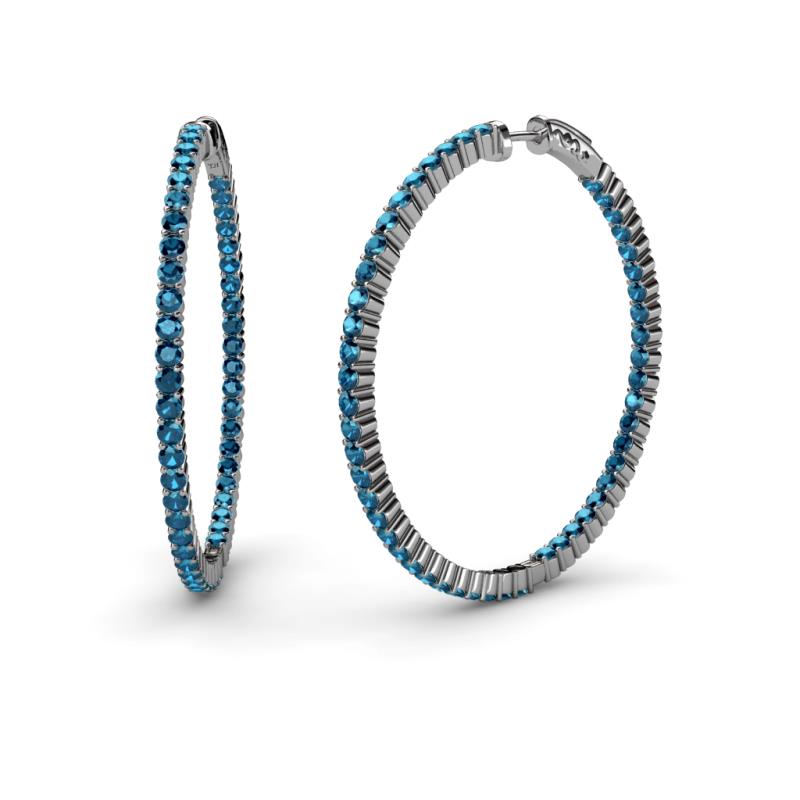 Carisa 3.00 ctw (1.80 mm) Inside Outside Round Blue Diamond Eternity Hoop Earrings 