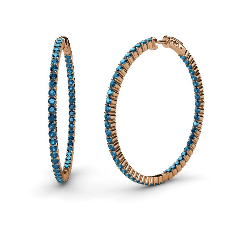 Carisa 3.00 ctw (1.80 mm) Inside Outside Round Blue Diamond Eternity Hoop Earrings 