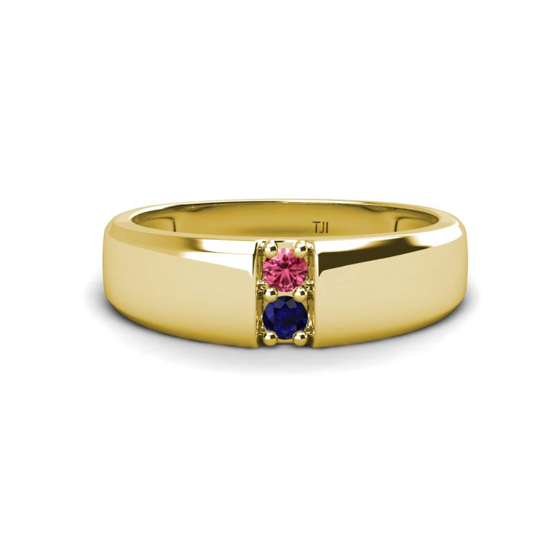 Ethan 3.00 mm Round Rhodolite Garnet and Blue Sapphire 2 Stone Men Wedding Ring 
