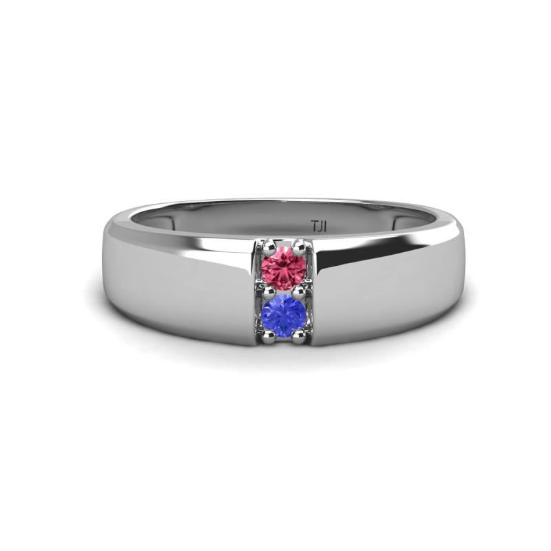 Ethan 3.00 mm Round Rhodolite Garnet and Tanzanite 2 Stone Men Wedding Ring 