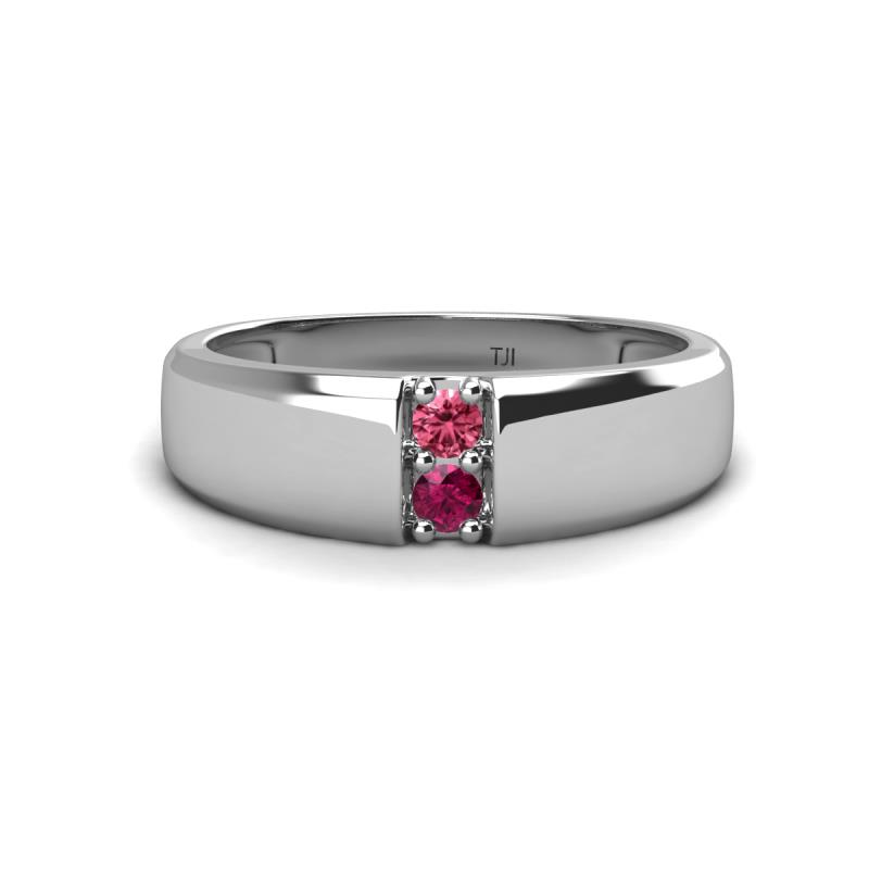 Ethan 3.00 mm Round Rhodolite Garnet 2 Stone Men Wedding Ring 