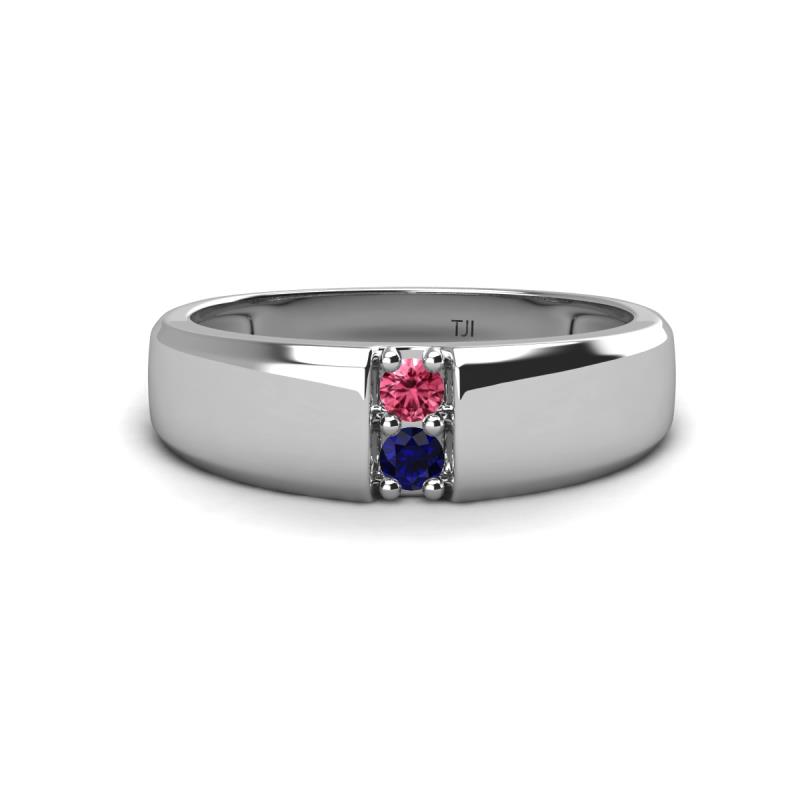 Ethan 3.00 mm Round Rhodolite Garnet and Blue Sapphire 2 Stone Men Wedding Ring 