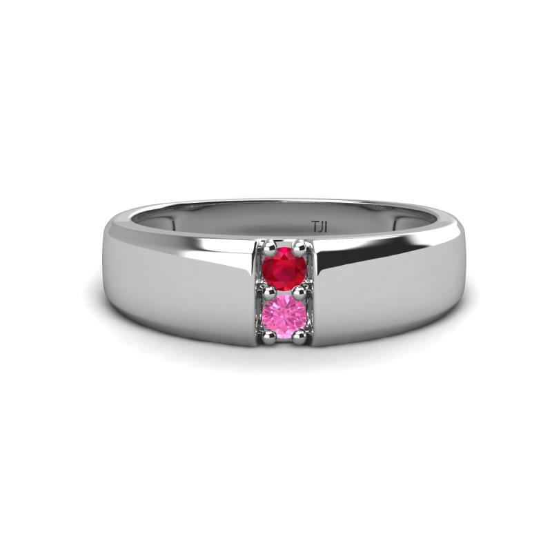 Ethan 3.00 mm Round Ruby and Pink Sapphire 2 Stone Men Wedding Ring 