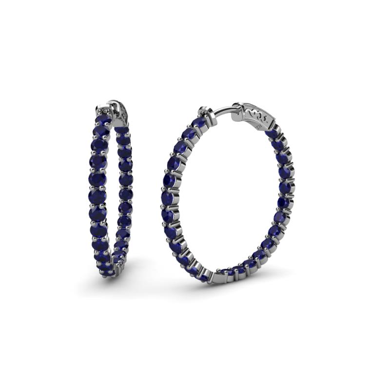 Carisa 1.89 ctw (2.30 mm) Inside Outside Round Blue Sapphire Eternity Hoop Earrings 