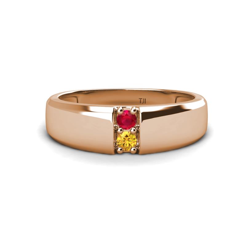 Ethan 3.00 mm Round Ruby and Citrine 2 Stone Men Wedding Ring 
